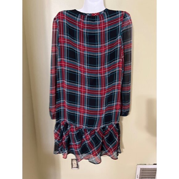 Draper James Womens Plaid Ruffle Hem Dress Drop waist Black/Red - Picture 5 of 8